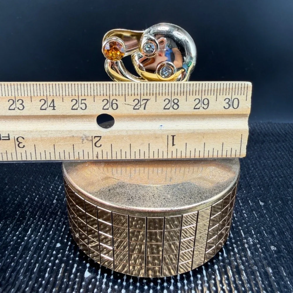 Matashi Crystals Gold Tone Puppy Dog Rotating Music Box Figurine Amber Crystals